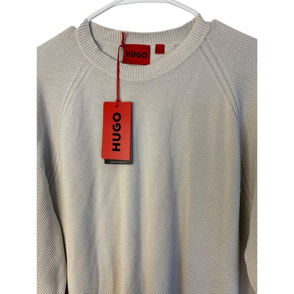 VTG Y2K New Hugo Boss Mens XL Spiece Sweater Beige Cotton Texture Crew RN10511 - Picture 2 of 11